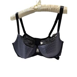 Cacique 40DDD Bra Navy Silver Small Polka Dots Lace Bow Underwire 4 Hook & Eyes